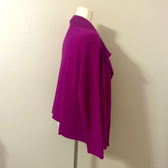 Eileen Fisher Women’s Magenta Boiled Wool Open Cardigan Sweater Sz Medium Chic - Picture 2 of 8